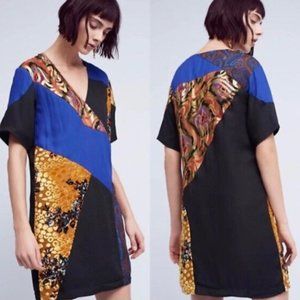 Anthropologie HD in Paris 2 Patchwork Shift Mini Short Sleeve Camelia Dress